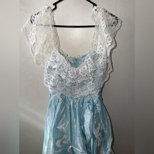 Vintage 70s Blue and White Lace Dress